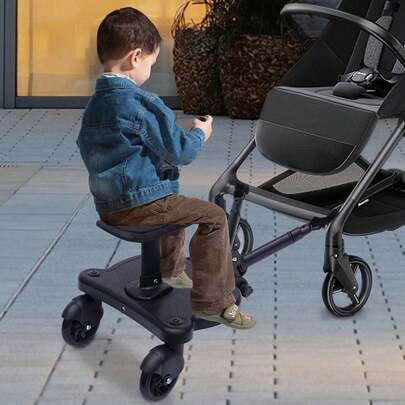 Baby Stroller Board, Trolley Auxiliary Pedal With A Removable Seat And 360°- Rotatable Wheels Great For Taking Your Child To Walk, Play, Shopping And More