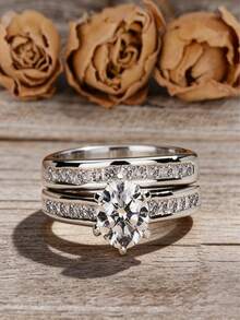 2枚/套 女士合成锆石结婚戒指，适合婚礼、周年纪念、情人节礼物、生日、全年佩戴（不含包装盒） - 戒指 - 查看 2