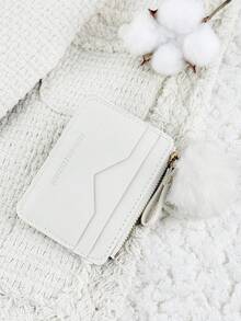 محفظة صغيرة بجيب وشارم كرة صوف، حامل بطاقات عصري بسيط خفيف الوزن محفظة نقود وبطاقات هوية وبطاقات ائتمان، هدية عيد ميلاد للنساء والمراهقات والطلاب الجامعيين والمدرسيين والرجال - أبيض - مشاهدة 3