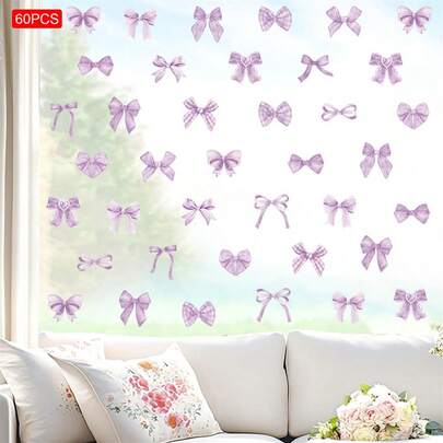 Bow Wall Decals 8 Sheets Set Cute PVC Peel And Stick Waterproof Flat Wall Stickers