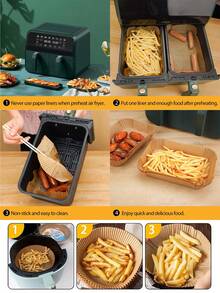 50/100pcs Air Fryer Parchment Paper Liners, Disposable Non-Stick Baking Mats, Round & Rectangular Air Fryer Liners, Food Basket Liners, Plate Mats, Oil-Proof Tray Liners, Chicken & Fries Mats, Waterproof - Multicolor - View 8