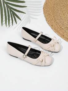 2026 Spring New Arrival Mary Jane Shoes, Bowknot Soft Bottom Flat Loafers For Women - Apricot - View 3