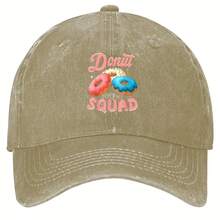 Fun Donut Squad Baseball Cap - Colorful Donut Pattern Black Hat, Lightweight Snap Design Birthday Party Gift, Suitable For Unisex Machine Washable Casual Hat, Outdoor Fashion Headwear, Durable Fabric, Party Essential  Accessory, Breathable Material - Sand/ - View 7