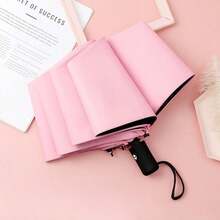 1pc 8-Rib Automatic Reverse Folding Umbrella, Windproof & UV Protection, Convenient To Carry, Suitable For Single Use (Random Combination Of Umbrella Fabric, Rib Color And English Letter Pattern). An Ideal Choice For School, Office, Home, Travel And Back To School Season.