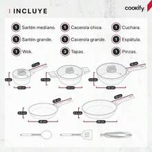 &Cookify Bateria de Cocina con Antiadherente Cerámico Set 11 Pzas - Juego de Sartenes Wok Ollas Cacerolas y Utensilios 100% Libre de PFOA Mármol Negro - Multicolor - Ver 6