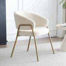 White Dining Chairs, Modern Sheepskin Suede Dining Chairs With Gold Paint (1 Chair), Dining Chairs With Gold Legs. - White - View 4