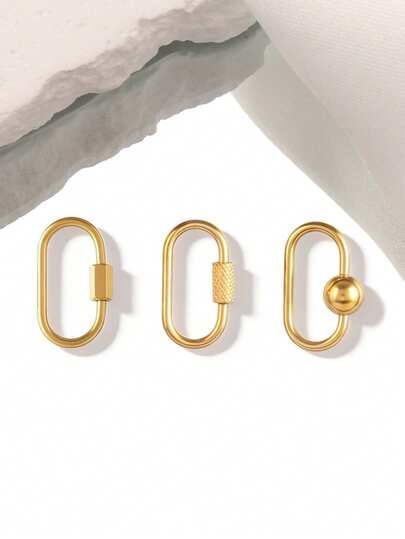 2pcs Stainless Steel Heart-Shaped Screw Lock Clasp, Oval & Square Carabiners, Suitable For Necklace, Bracelet, Keychain DIY Jewelry Making