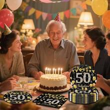 40PCS 50th Birthday Decorations Black Gold Vintage 1965 Party Tableware Cheers To 50 Years Paper Plates Napkins Men Women 50th Birthday - Biểu ngữ sinh nhật lần thứ 50 - Xem 7