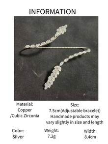 1 件奢华锆石叶手链，时尚简约，新娘结婚珠宝（可调节） - 銀色 - 查看 8