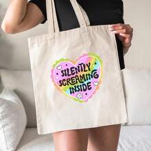 Funny Mental Health Awareness Tote Bag Suitable For Men & - Canvas Bag With Silently Screaming, Top Handle For Sessions, Everyday Carry & - White - View 1
