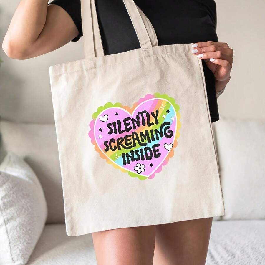 Funny Mental Health Awareness Tote Bag Suitable For Men & - Canvas Bag With Silently Screaming, Top Handle For Sessions, Everyday Carry & - White - View 1