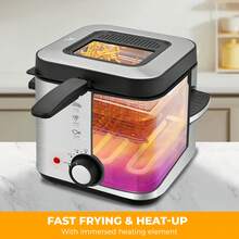 SUSTEAS 1.5L Electric Deep Fryer, 1500W Fast Heating 201 Stainless Steel Deep Fryer With Adjustable Thermostat & Timer, Oil Frying Machine For Chicken, French Fries, Donuts, Onion Rings Cool-Touch Exterior & Removable Basket For Easy Cleaning - US A Type Plug(110-127V) - View 3
