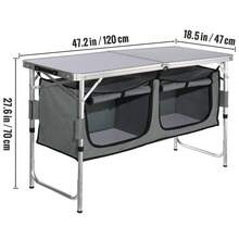 Camping Kitchen Table, Quick Set-Up Folding Camping Table With A Carrying Bag, 3 Adjustable Heights, MDF Camping Table, Ideal For Outdoor Picnics, BBQs, Camping, RV Traveling - Grey - View 11