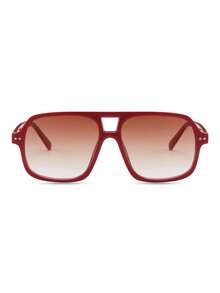 1 par de gafas de mujer con montura cuadrada de PC roja, puente doble, unicolor, minimalista, de estilo callejero de moda - Rojo - Ver 4