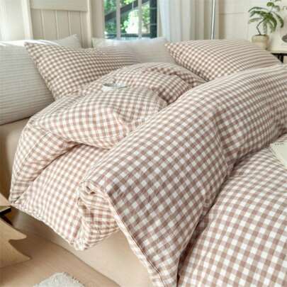 Khaki Plaid Duvet Cover, King Size - Super Soft Bedding Series - Lightweight & Breathable, Suitable For Girls - Soft & Breathable Bedding (King, White, Black)