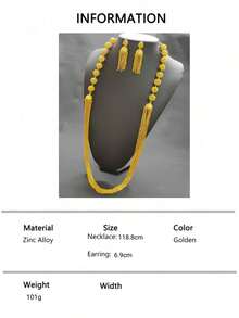 2pcs Luxury Gold Tassel Necklace & Earrings Set, Bridal Jewelry Accessories, Perfect For Wedding, Prom, Festivals, Valentine's Day, Mother's Day, Party, And More,Mom,Mother,Mother's Day,Gift - Yellow Gold - View 6