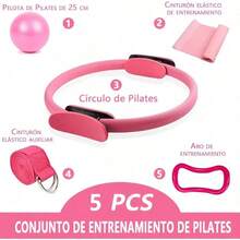 Pilates Kit 5 en 1 Kit Pilates Casa con Aro de Pilates Pelota Pilates Bandas Elásticas Banda de Resistencia para Pilates Anillo de Yoga para Pantorrillas para Yoga Pilates Fitness - rosa - Ver 3