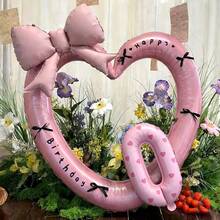 1 Set 40-Inch Giant Pearl Pink Heart Shaped Foil Balloon, 16-Inch Pink Number Balloons, Decorated With Black Ribbon Bow And "Happy Birthday" Sticker, Suitable For Birthday Celebrations, Outdoor Events, Anniversary, And As Wedding Decor Background - Multicolor - View 20