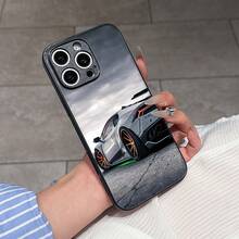Funda de Teléfono con Patrón de Coche Deportivo, Cubierta Protectora de Vidrio Simple de Alta Gama, Compatible con  16/16 Pro/16 Pro Max,  15/15 Plus/15 Pro/15 Pro Max,  14/14 Plus/14 Pro/14 Pro Max,  13/13 Pro/13 Pro Max,  12/12 Pro/12 Pro Max,  11/11 Pro/11 Pro Max - Colores mixtos - Ver 4