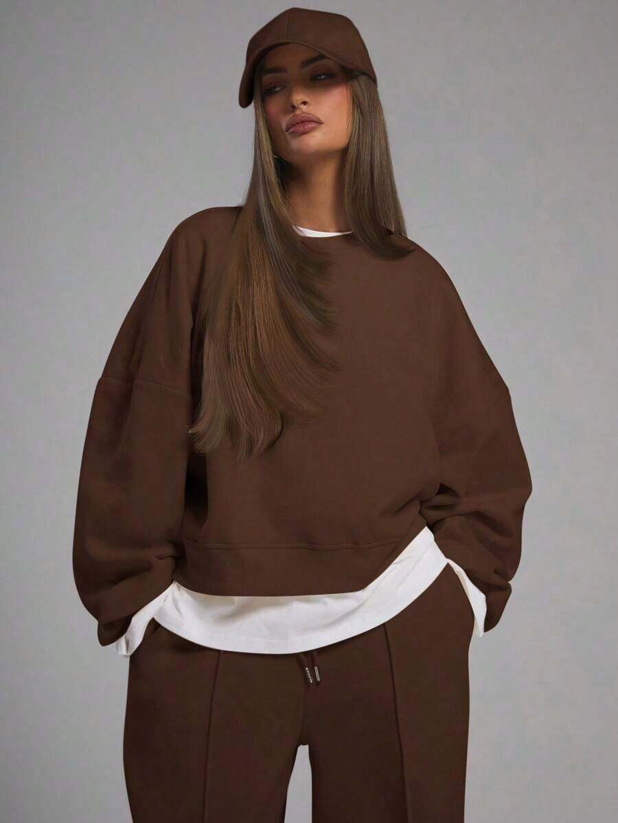 Hoodies For WomenMUSERA Oversized Cropped Sweatshirt Long Sleeve Relaxed Fit Back To School Autumn Winter Cosy Fall Christmas Cute Casual Everyday Capsule Wardrobe Y2K StreetwearLoose And Comfortableed Hardy Clothes Tops - 棕色 - 查看 1