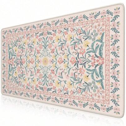 ICasso Pink Floral Pattern Desk Mat, Non-Slip Rubber Base, Finely Stitched Edges, Can Be Used As Mouse Pad, Desk Protector, Study Mat, Keyboard Pad, Available In Multiple Sizes, 15.7*35.4 Inches (40*90 Cm), Ideal Gift For Birthdays And Holidays - Computer Keyboard Pad, Laptop Mat, Suitable For Gamers, Office Workers And Students, Minimalist Design, 1 Piece