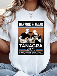 Darmok & Jalad Retro Live Concert At Tanagra Two Guitarists Themed Fun Design Comfortable And Soft Women's Short Sleeve Casual Shirt Ideal Gift For Music Fans Unique Graphic Print -1 - 白色2 - 查看 3