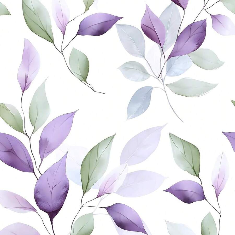 Green Purple Leaf Wallpaper Peel And Stick 17.5in * 32.8ft Vintage Leaf Contact Paper Vinyl Se- Adhesive Removable Boho Modern Floral Wall Paper For Kitchen Walls Desk Countertop - 紫色 - 查看 1