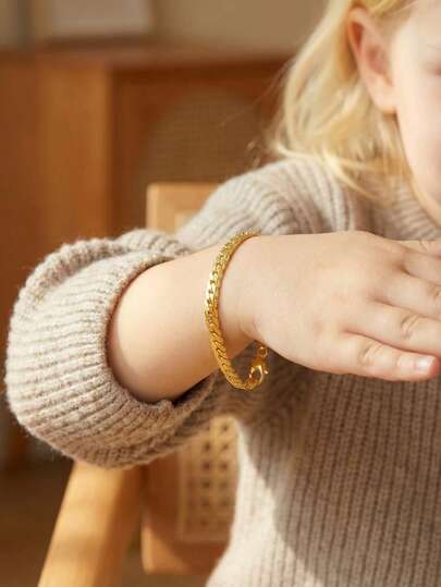 1件装时尚简约金色不锈钢链手链，派对装饰手链，男女童嘻哈风格饰品配件