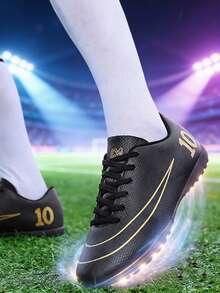 Teenagers' Sports Football Shoes, Campus Student Boys & Girls Football Training Shoes, Football Match Specialized Shoes, Studded Non-Slip, Good Foot Feel, Lightweight & Comfortable (Some With Shoe Oil On Uppers And Soles) - Black - View 8