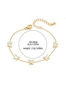 珍珠母贝蝴蝶造型手链，奢华金链款式，甜美百搭配饰 - 彩色 - 查看 3