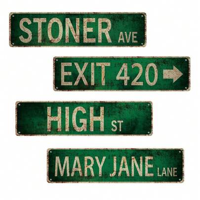 Avenue Street Sign Exit 420 /High St/Mary Jane Lane/ Ave For Room Decor, Printed Room Decor , Vintage Rustic Retro Garage Decor PVC Sign