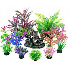 Aquarium Decor Plastic Plants And Cave Rock Decoration Set, Small/Large Package, Underwater Landscape Ornaments, Resin Fake Mountain, Hideaway House, Castle, Suitable For Goldfish Aquarium Accessories - A - View 6
