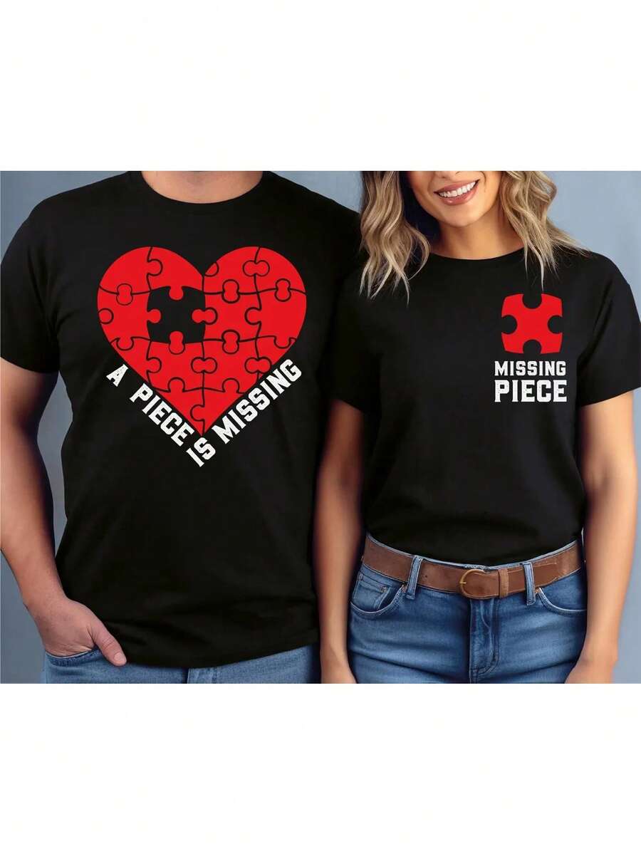 Valentine's Day-Shirt Confession Tee Nothing Sense We're And Makes When Apart, Couples Love Shirt, Valentines Day Shirt, Couples Matching Shirt, Valentines, Honeymoon Shirt Graphic Tees Men Crop Tops Couple Tee Art Outfits Men-Shirt - 黑色 1pcs WOMEN5 - 查看 1