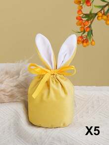 5pcs/Set Holiday Rabbit Gift Bags, Rabbit Ear Plush Drawstring Bags, Rabbit Gift Bags, Rabbit Party Gift Baskets, Party Supplies, Candy Snacks, Jewelry - Multicolor - View 11
