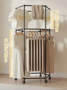 6-Sided Rotating Clothes Rack With Wheels - Sturdy 16mm Metal Tube, Independent Hanging Clothes Rack, Portable Design, Efficient Clothing Storage And Display, Black/White, Laundry Room Organizer | Hexagonal Design | Metal Structure, Usable In All 4 Seasons - Multicolor - View 2