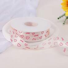 1卷长款心形丝带，适用于情人节、DIY蝴蝶结、礼品包装和花束装饰 - 柔软心形印花涤纶丝带，适用于婚礼和装饰