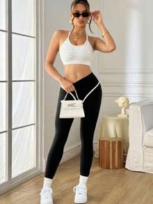 1 par de calças de moletom femininas da moda - estilo reto e folgado, adequadas para exercícios, deslocamentos diários, ioga, atividades físicas, atividades ao ar livre e uso cotidiano. - Preto - Ver 7