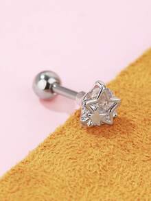 1pc Stainless Steel Star Diamond Stud Earrings For Women, Everyday Wear