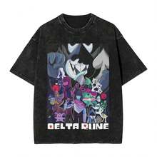 Delta Rune Art Design Washed T Shirt Vintage Streetwear Men Women Kriss  Oversize T-Shirts Cotton - 黑色 - 查看 1