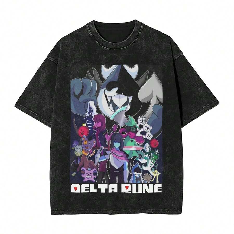 Delta Rune Art Design Washed T Shirt Vintage Streetwear Men Women Kriss  Oversize T-Shirts Cotton - 黑色 - 查看 1
