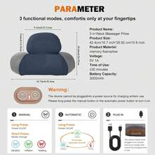 Almohada masajeadora de cuello recargable 3 en 1 con calor, vibración y masajeador de tracción para el dolor de cuello y alivio de jorobas, regalos para hombres y mujeres para el hogar, oficina y viajes - Gris Oscuro - Ver 7