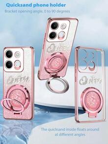 Diamond Queen Starry Sky Liquid Quicksand + Magnetic CD Pattern Stand + New Electroplated Anti-Drop Phone Case, Suitable For Infinix Zero 30/Pop/Camon/Smart Series, 11/12/13/14/15 Pro Max, S22/23/24+, OPPO, VIVO, Redmi 13C+, Moto G, Redmi Note 13C/12/11 Pro, Enjoy 20/30/40/50/60/70, HONOR 90/80/70/60/50, X9/X8/X7/X6/X5 AB+ - Pink - View 1