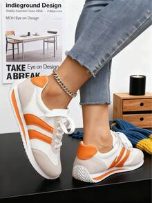 FZY New 2026 Women's Casual Sneakers Feature Breathable Laces For Easy Slip-On And Slip-Off Without Lifting Your Heels. Ideal For Outdoor Activities, These Shoes Are Perfect For Women Who Prefer A Casual Or Preppy Style - 橘色 - 查看 5