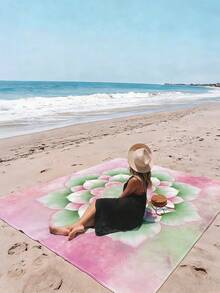 1件新款户外防水防沙数码印花野餐垫/沙滩巾，时尚清新图案，适合户外露营和野餐（100克面料） - 彩色 - 查看 7