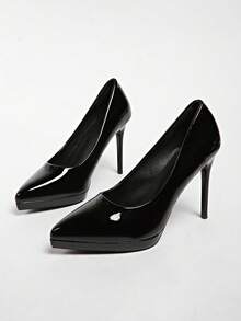 12cm/13cm/10cm Super High Heel Pointed Toe Chunky Heel Sexy Patent Leather Low Vamp Pumps, White/Nude - Black - View 5