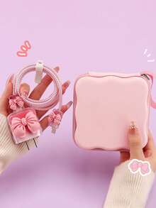 Square Wavy Large Capacity Cable Organizer Bag, 3D Bowknot Charging Cable Protector Case Set, Compatible With Apple 20W Charger, Compatible With IPhone 12/13/14/15/16/17 Pro Max - Cable Winder, Cable Clip, Anti-Breakage Protection - Multicolor - View 2