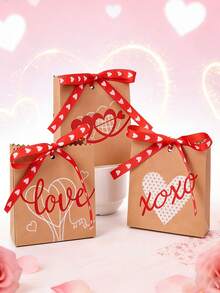 10pcs Wedding Candy Boxes, Valentine's Day Heart Kraft Paper Bags, Heart Arrow Candy Boxes, XOXO Gift Bags, Party Favor Boxes, Wedding Party Decorations, Suitable For Valentine's Day Parties And Events, Gift Packaging, Party Prize Packaging, Surprise Gifts, Birthday Gifts, Valentine's Day Gifts, Gifts For Her, Couple Gifts - Multicolor - View 1