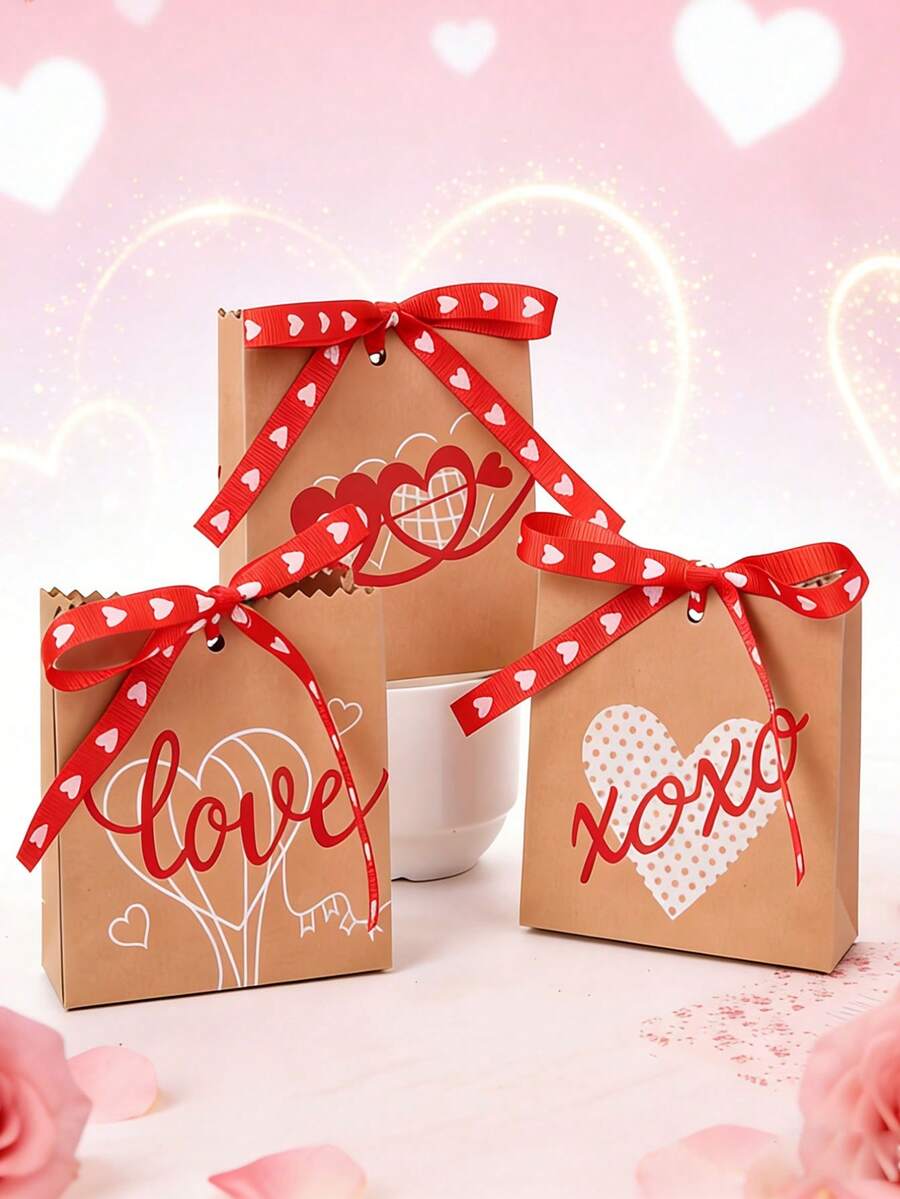 10pcs Wedding Candy Boxes, Valentine's Day Heart Kraft Paper Bags, Heart Arrow Candy Boxes, XOXO Gift Bags, Party Favor Boxes, Wedding Party Decorations, Suitable For Valentine's Day Parties And Events, Gift Packaging, Party Prize Packaging, Surprise Gifts, Birthday Gifts, Valentine's Day Gifts, Gifts For Her, Couple Gifts - Multicolor - View 1
