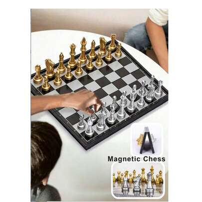 1 set magnetiskt schackspel, lyxigt guld- och silverfällbart schackbräde, bärbart reseschackspel, gigantiska schackdominoer, genomskinliga schackpjäser, schackstrategispel, lämplig för vuxna och barn, festpresent för inomhus/utomhus