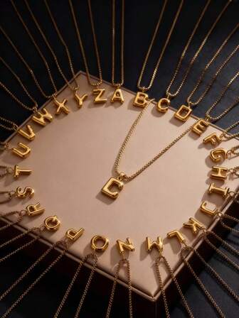 1pc Elegant Stainless Steel Gold Plated Bubble Letter A-Z Initial Necklace Pendant, Unisex High Quality Bubble Letter Charm Necklace, Suitable As Gift For Christmas, Ramadan, Back To School, Graduation, Wedding, Birthday, Valentine's Day, Mother's Day, Father's Day, And Year-Round Party & Holiday Accessory